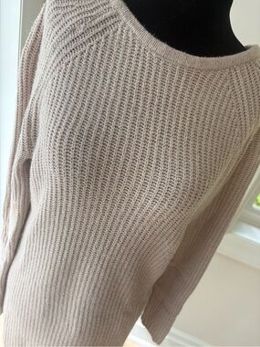 YAYA’s Women's Lightweight Crewneck Sweater with cross back in Light Taupe